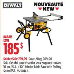 Canadian Tire DEWALT 10˝ Jobsite Table Saw with Rolling Stand offer