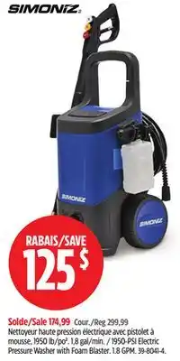 Canadian Tire Simoniz Electric Pressure Washer with Foam Blaster offer