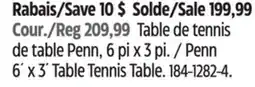 Canadian Tire Penn 6' x 3' Table Tennis Table offer