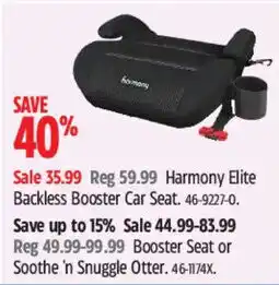 Canadian Tire harmony elite backless booster car seat offer
