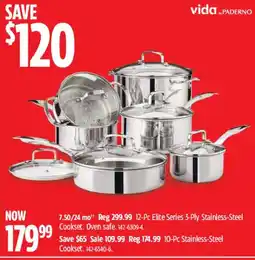 Canadian Tire vida by paderno 12-pc elite series 3-ply stainless-steel cookset offer