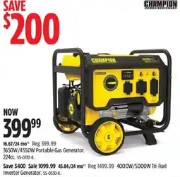 Canadian Tire Champion 3650W/4550W Portable Gas Generator offer