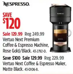 Canadian Tire Nespresso Vertuo Next Premium Coffee & Espresso Machine, Rose Gold/Black offer