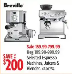 Canadian Tire Breville Selected Espresso Machines, Juicers & Blender offer