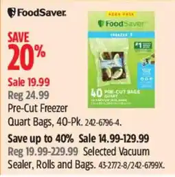Canadian Tire FoodSaver Pre-Cut Freezer Quart Bags offer
