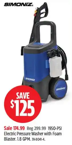 Canadian Tire Simonz electric pressure washer with foam blaster offer