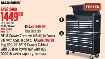 Canadian Tire Maximum 56" 8-Drawer Chest with Built-In Power Bar with USB offer