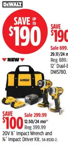 Canadian Tire DeWalt 20V 1/2 Impact Wrench and 1/4 Impact Driver Kit offer