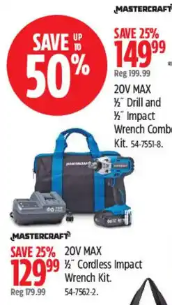 Canadian Tire Mastercraft 20V MAX 1/2" Drill and 1/2" Impact Wrench Combo Kit offer
