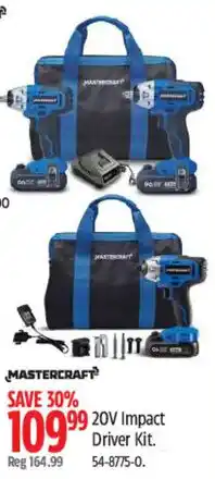 Canadian Tire Mastercraft 20V Impact Driver Kit offer