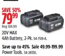 Canadian Tire 20V MAX 4Ah Battery, 2-Pk offer