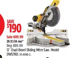 Canadian Tire DeWalt 12" Dual-Bevel Sliding Mitre Saw. Model DWS780 offer