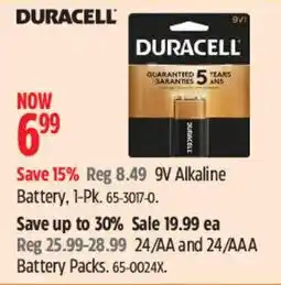 Canadian Tire Duracell 9V Alkaline Battery offer