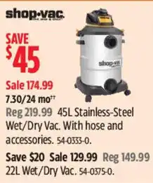 Canadian Tire shop-vac 45l stainless-steel wet/dry vac offer
