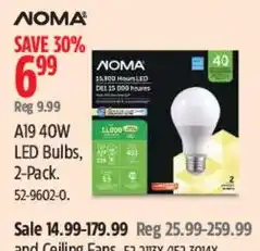 Canadian Tire Noma a19 40w led bulbs 2 pack offer