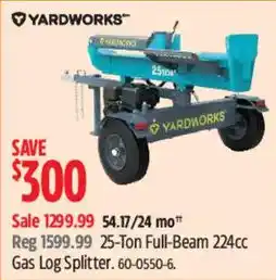 Canadian Tire Yardworks 25-Ton Full-Beam 224cc Gas Log Splitter offer
