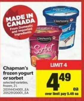 Real Canadian Superstore Chapman's frozen yogurt or sorbet offer