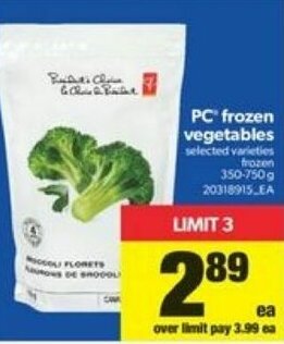 Real Canadian Superstore PC frozen vegetables offer