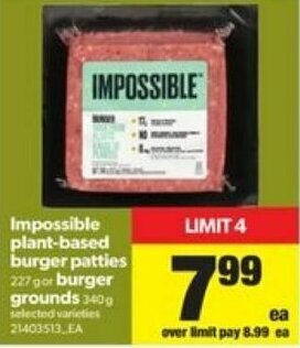 Real Canadian Superstore Impossible plant-based burger patties offer