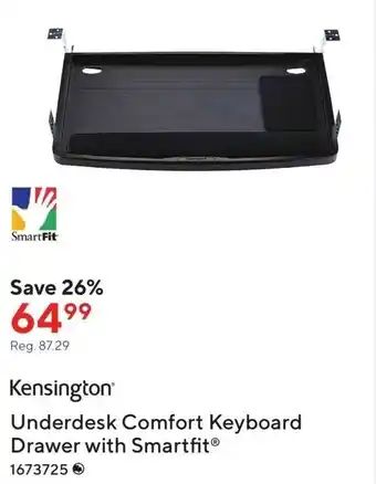 Staples Underdesk comfort keyboard drawer with smartfit offer