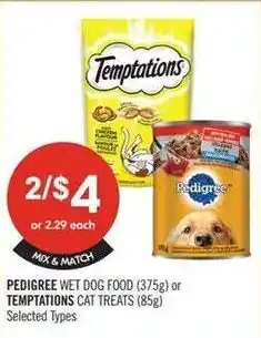 Shoppers Drug Mart Pedigree wet dog food or Temptations cat treats offer