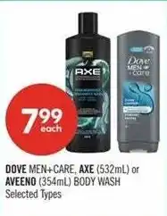 Shoppers Drug Mart Dove men+care axe or aveeno body wash offer