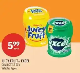 Shoppers Drug Mart Juicy Fruit or Excel Gum Bottle 60's offer