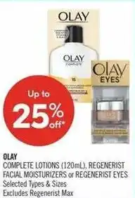 Shoppers Drug Mart Olay complete lotions regenerist facial moisturizers or regenerist eyes offer