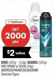 Shoppers Drug Mart Dove degree dry spray or stick antiperspirant/deodorant offer