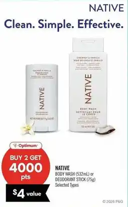 Shoppers Drug Mart Native body wash or deodorant stick offer