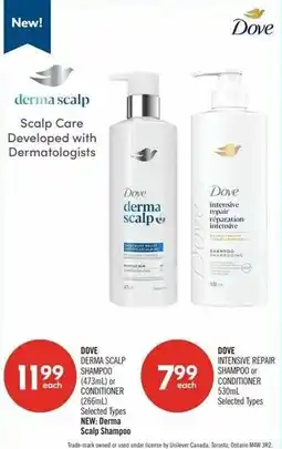 Shoppers Drug Mart Dove derma scalp shampoo or conditioner offer