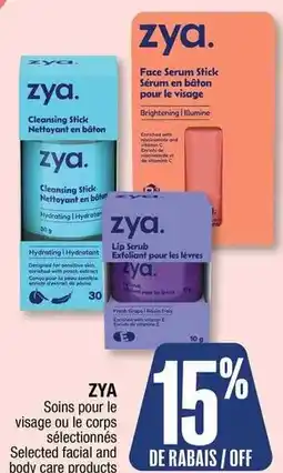 Jean Coutu Zya selected facial and body care products offer