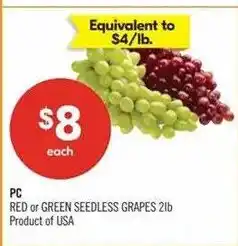 Shoppers Drug Mart PC red or green seedless grapes offer