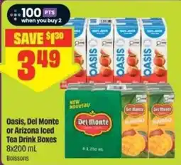 Chalo FreshCo Oasis, Del Monte or Arizona Iced Tea Drink Boxes offer