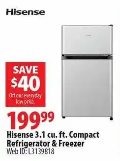 London Drugs Hisense 3.1 cu. ft. Compact Refrigerator & Freezer offer