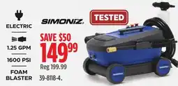 Canadian Tire SIMONIZ 1600 PSI 1.5 GPM 4 Wheel Electric Power Pressure Washer Wit Foam Blaster Attachment offer