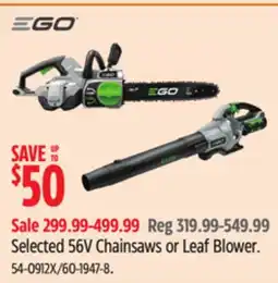 Canadian Tire Selected 56V Chainsaws or Leaf Blower offer