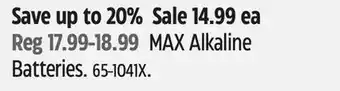 Canadian Tire Energizer MAX Alkaline Batteries offer