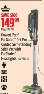 Canadian Tire Bissell PowerLifter FurGuard Pet Pro Corded Self-Standing Stick Vac with FurFinder Headlights offer
