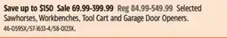 Canadian Tire Selected Sawhorses, Workbenches, Tool Cart and Garage Door Openers offer