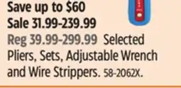 Canadian Tire Channellock Selected Pliers, Sets, Adjustable Wrench and Wire Strippers offer
