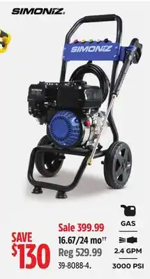 Canadian Tire SIMONIZ GAS, 2.4 GPM, 3000 PSI offer
