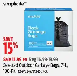Canadian Tire Selected Outdoor Garbage Bags offer