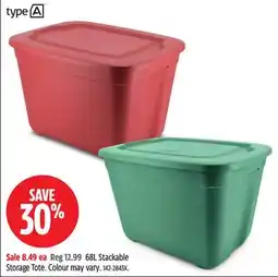 Canadian Tire Type A 68L Stackable Storage Tote. Colour may vary offer