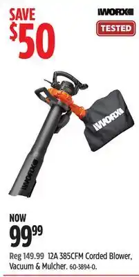 Canadian Tire IWORK 12A 385CFM Corded Blower, Vacuum & Mulcher offer