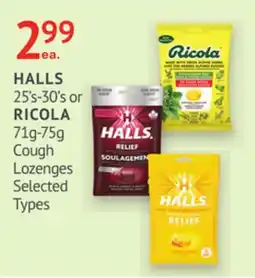 IDA Pharmacy HALLS 25's-30's or RICOLA 71g-75g Cough Lozenges offer