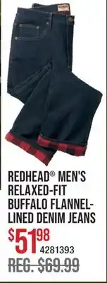 Cabela's REDHEAD MEN'S RELAXED-FIT BUFFALO FLANNEL-LINED DENIM JEANS offer