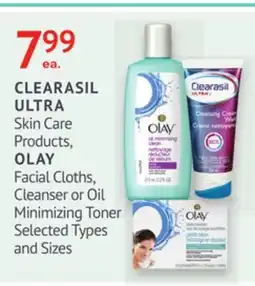 IDA Pharmacy CLEARASIL ULTRA Skin Care Products, OLAY Facial Cloths, Cleanser or Oil Minimizing Toner offer
