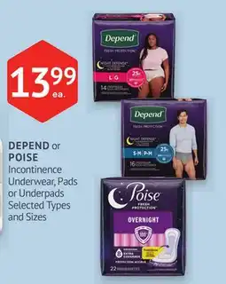IDA Pharmacy DEPEND or POISE Incontinence Underwear, Pads or Underpads offer