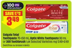 FreshCo Colgate Total Toothpaste 70-150 mL, Optic White Toothpaste 90 mL or 360 Toothbrush 1 pk offer